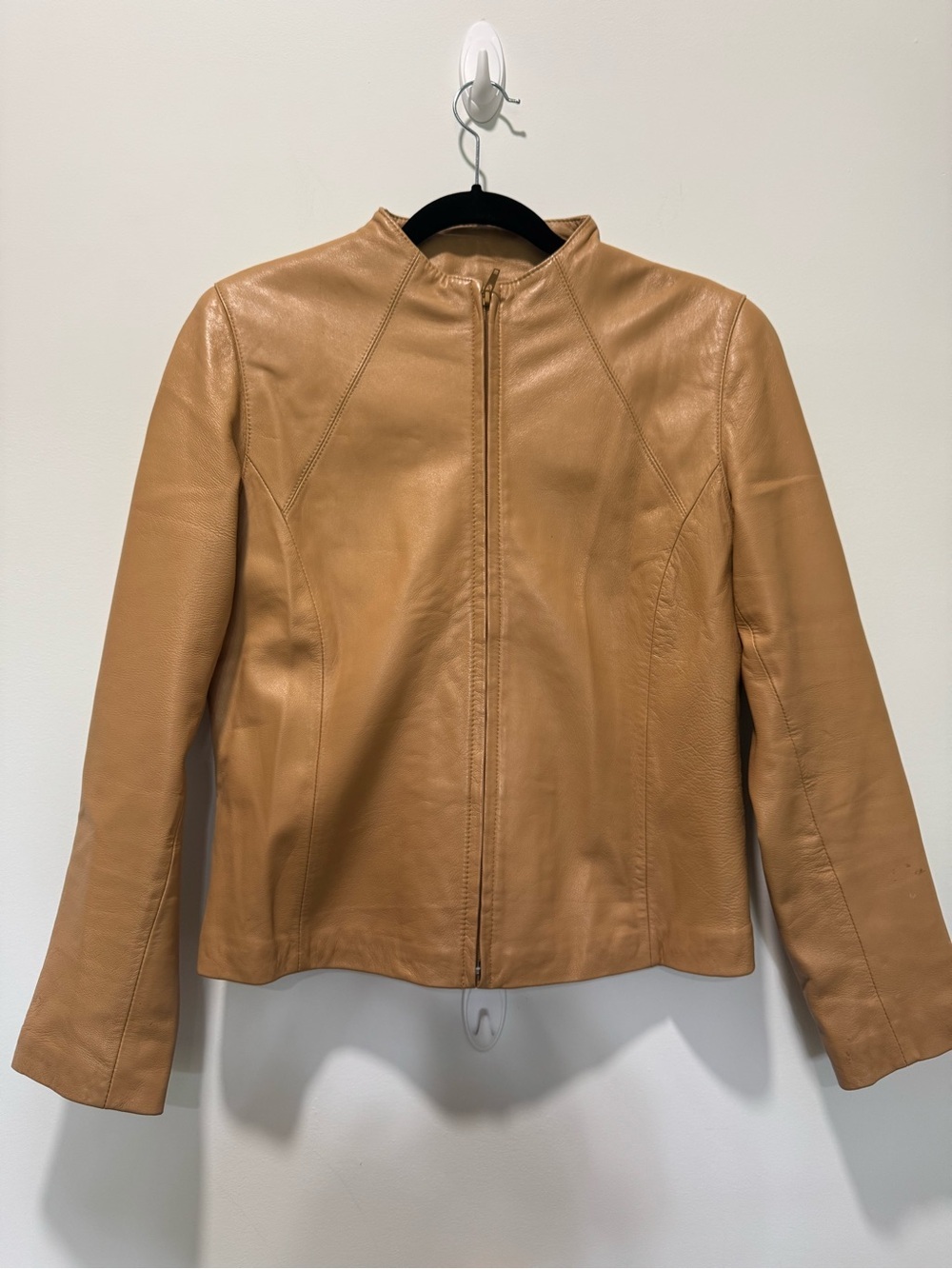 Women's Camel Leather Zip Jacket | Good Used Condition